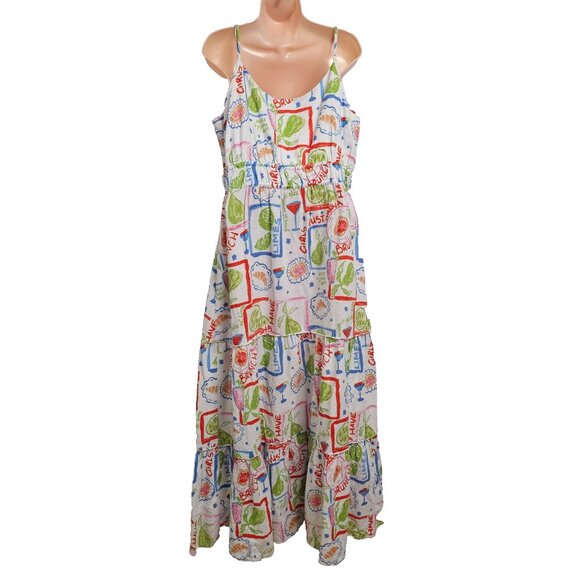 Cynthia Rowley Maxi Sun Dress Women Size XL Fruit Print Linen - Picture 6 of 13